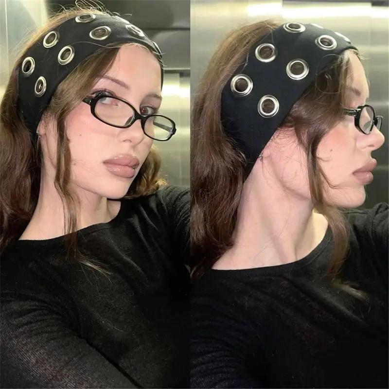 AWAYTR Buy One Get One Free Y2K Punk Girl Punk Grunge Hollowed Out Eyelets Elastic Wide Headband Fashion Rock Gothic Sports Headbands Hair Accessories