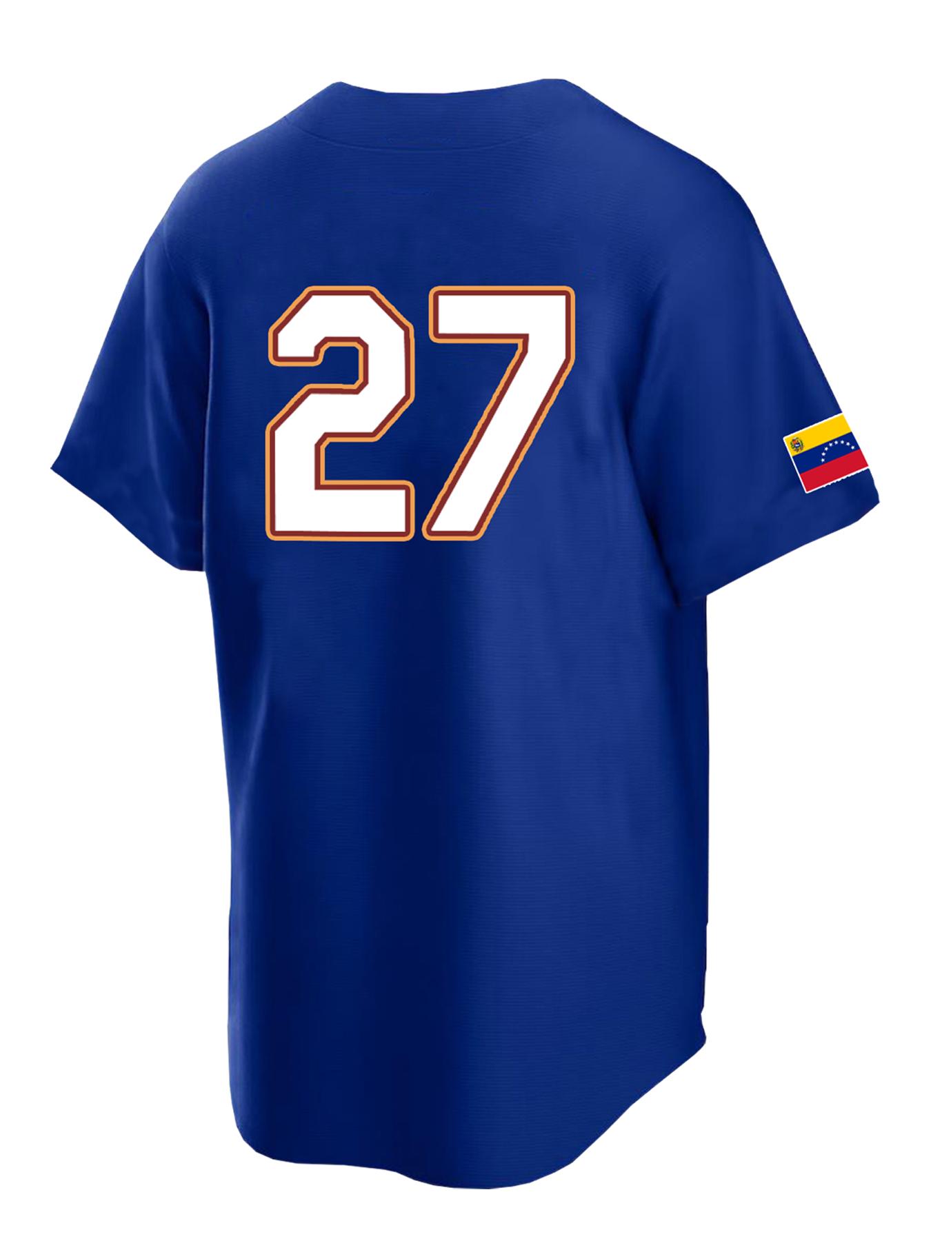 Men's #27 Venezuela Color Block Baseball Jersey Classic Retro Letter Embroidery Breathable Sportswear Short Sleeve T-Shirt Workout Top