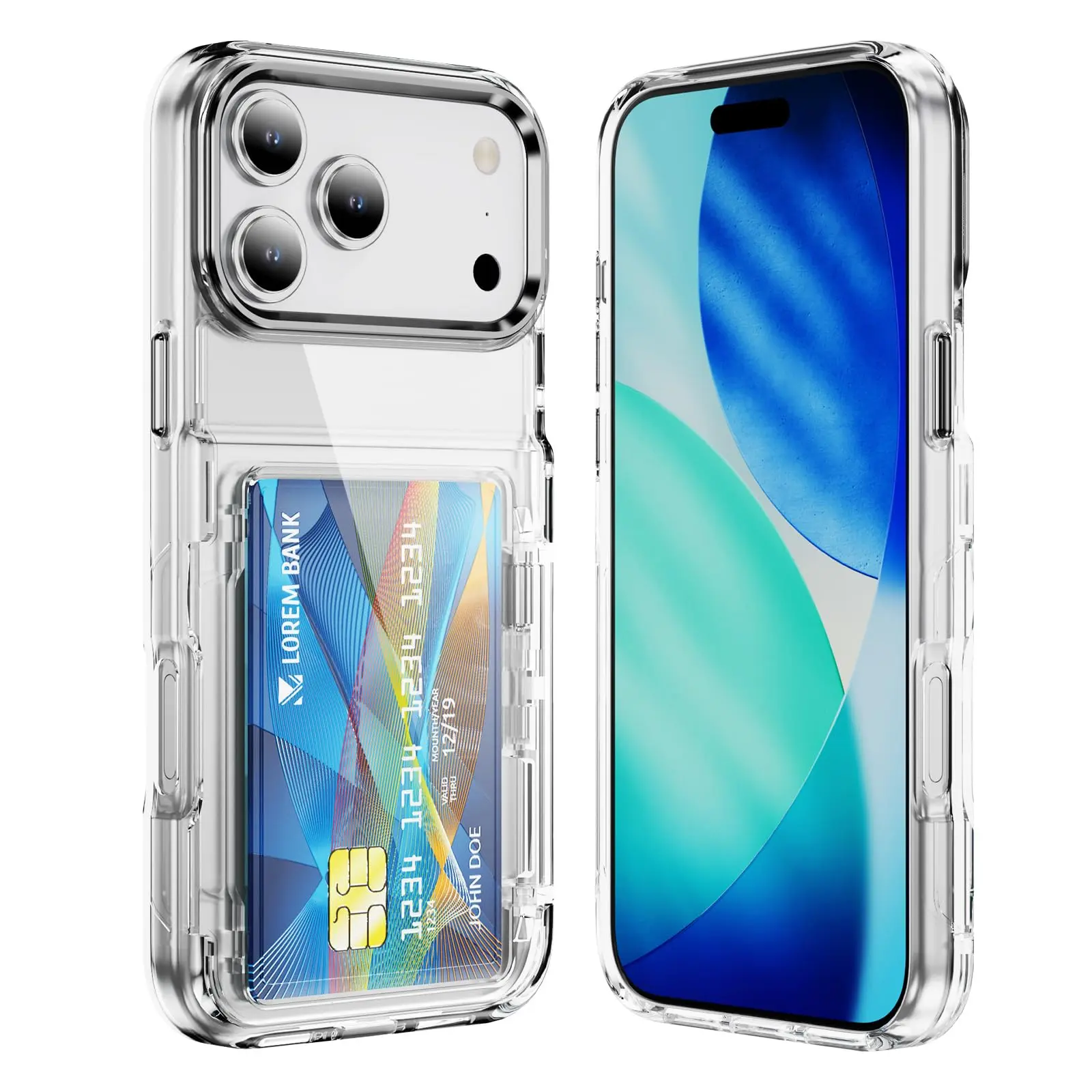 Transparent Compatible for iPhone / SamSung Clear Case Flip Wallet with Credit Card Slot Holder TPU + PC Slim Silicone Kickstand Shockproof Protective Phone Cover, Accessories, Wireless