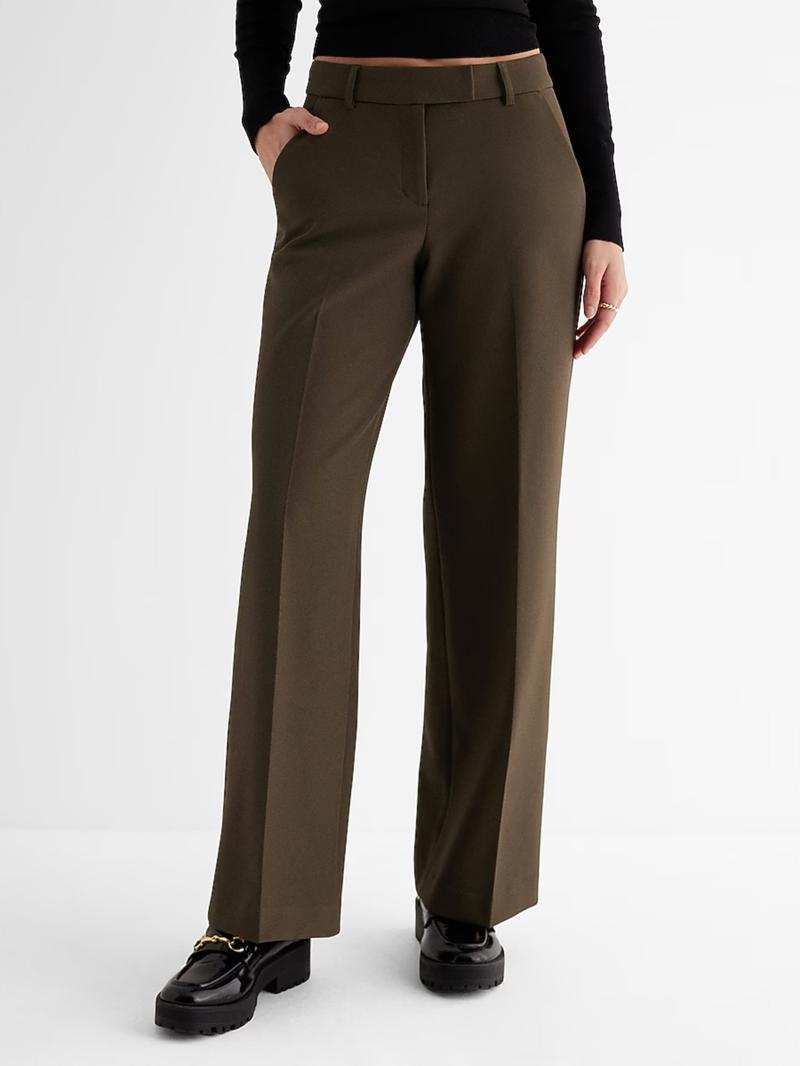 Women's Mid-Waist Solid Color Straight Leg Pants, Elegant Fashion Casual Long Pants, Perfect for Work Office and Business Occasions