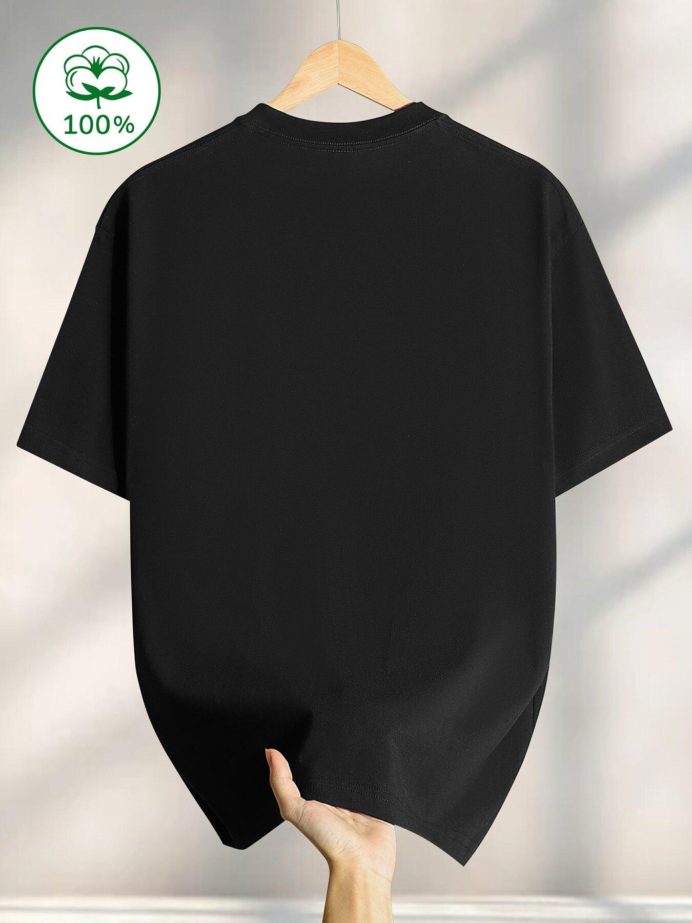 Men's pure cotton casual short-sleeved T-shirt, spring and summer style short-sleeved solid-color printed casual sports T-shirt, all-cotton home and outdoor comfortable and breathable round-neck T-shirt, suitable as a gift for men