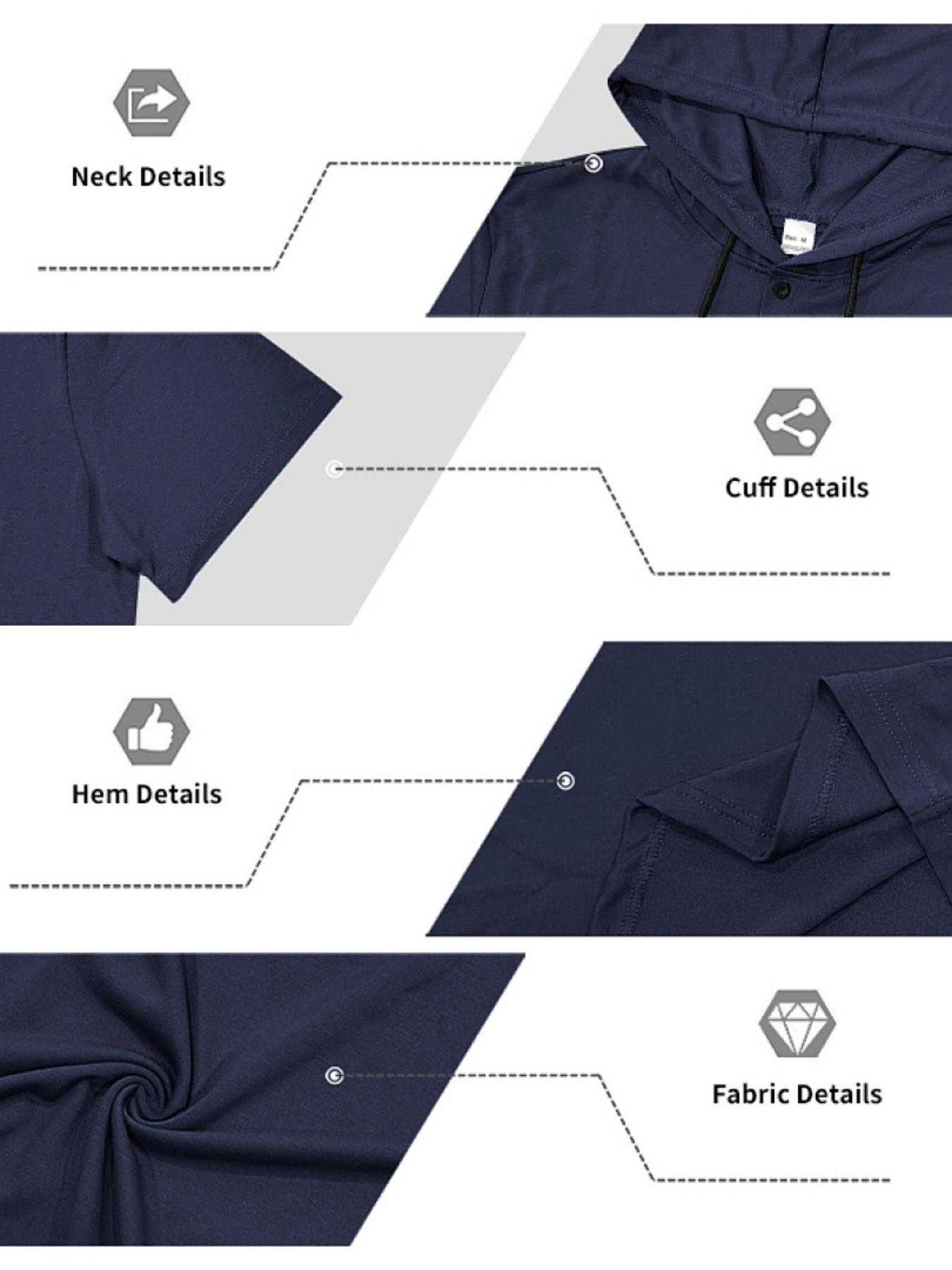 Men's Loose Fit Vintage Hooded Henley Shirt, Short Sleeve Summer Casual Top, American Style Cross-Border Fashion Apparel