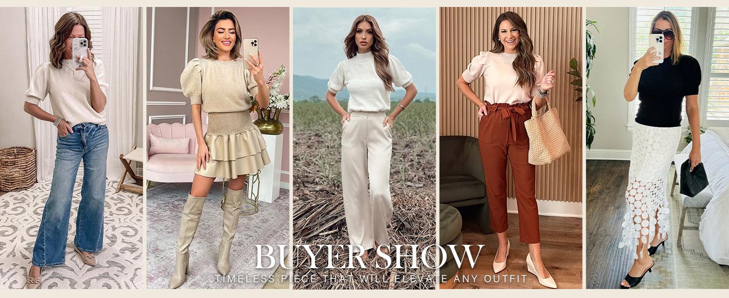 Cicy Bell Women's Puff Short Sleeve Sweater Tops 2025 holiday outfit Trendy Knit Crew Neck Casual T Shirts Blouses Knitted Womenswear