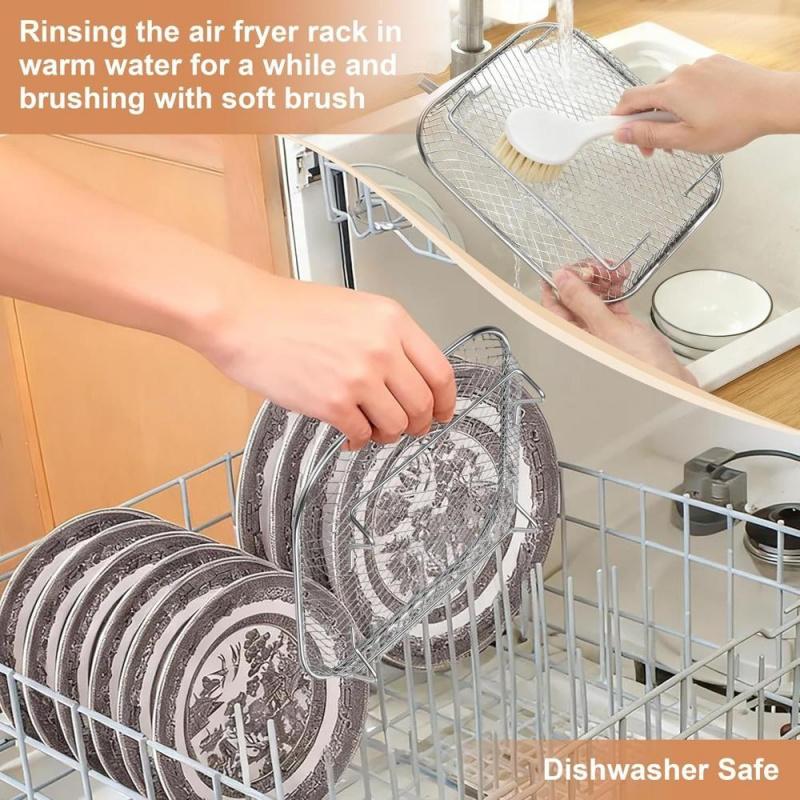 3-Piece Stainless Steel Dehydrator Rack Set, Stackable 8-Inch Square Air Fryer Rack with Silicone Feet, Oven & Deep Frying Safe