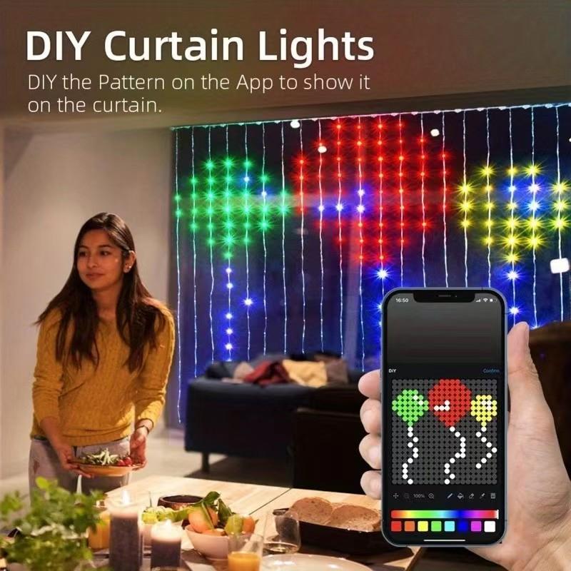 Valentine's Day Date Essential Gift: 480-LED RGBIC Smart Light Net (6.6x6.6 ft) DIY Design & 100 Modes, Alexa Voice Control Compatible Create Romantic Ambiance Scenes