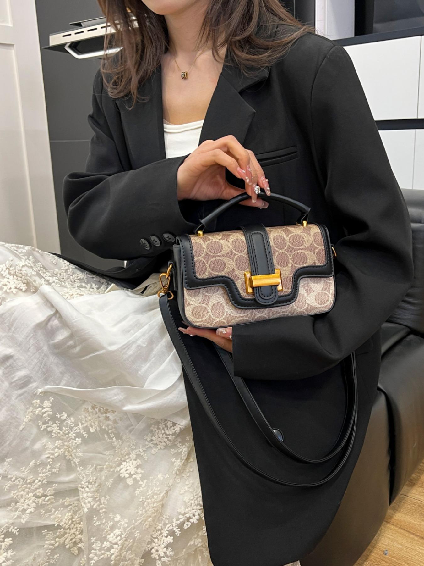 Compact Yet Spacious Bag, Short Handle & Adjustable Straps, Perfect for Commuting/date/walking, Leather Patchwork & Metal Buckle, Versatile Color