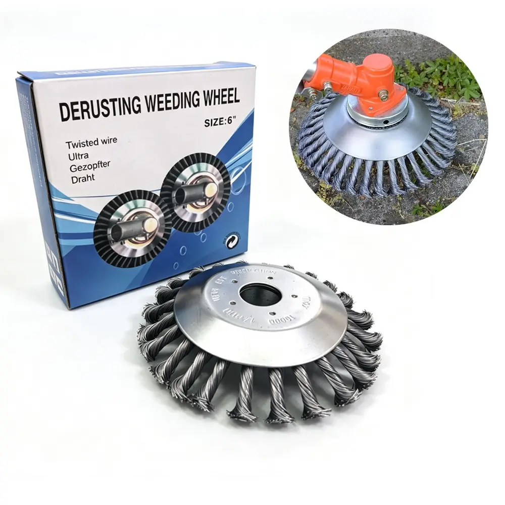 Wire Wheel Garden Weeding Brush for Lawn Mower, Rotating Weeding Brush, Grass Trimmer Head and Roadside Polishing Lawn Mower Head Gear, Circular Tool