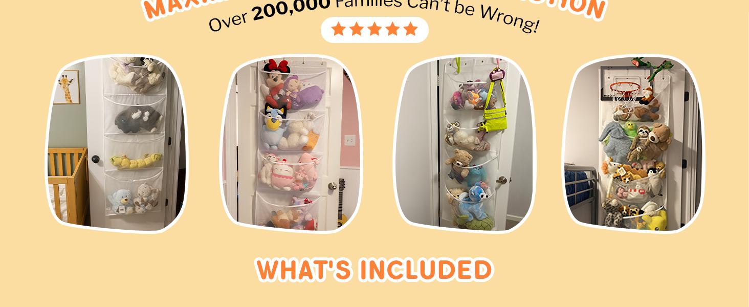 The Original Stuffed Animal Storage (Patented) - Over Door Organizer for Stuffies, Baby Ideas Holder, Toy Plush Hammock Hanging Net Big Girls Toddler Large Bag Animals Stuffy Behind
