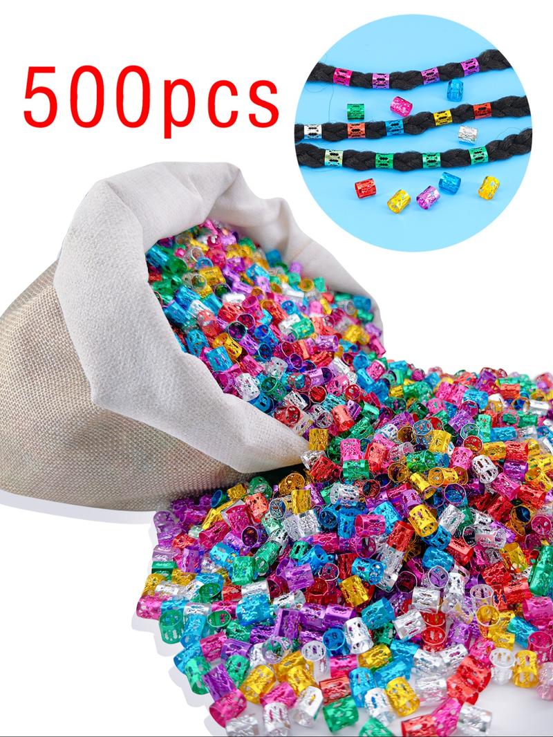500pcs Multicolor Hair Jewelry Rings for Braids, Dreadlocks Beads, Colorful Aluminum Ring, Adjustable Metal Cuffs for Women and Girls