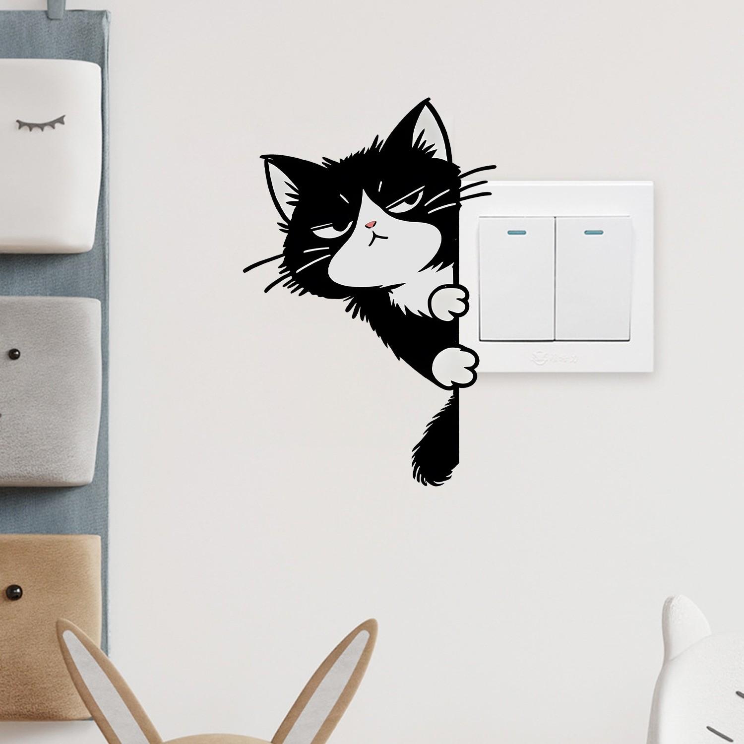2 Pack Glow-In-The-Dark Cat Switch Wall Sticker, Luminous Waterproof Kitty Pattern Decals, Fun Decor for Bedroom & Living Room