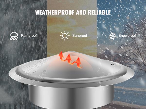 VEVOR Chimney Cap, 6 inch, 304 Stainless Steel Round Roof Rain Cap, 11.81-inch Increased Caps, All Weather Reinforced Screws Easy Installation, for Perfect Insulation Vent Cover Outside, Silver