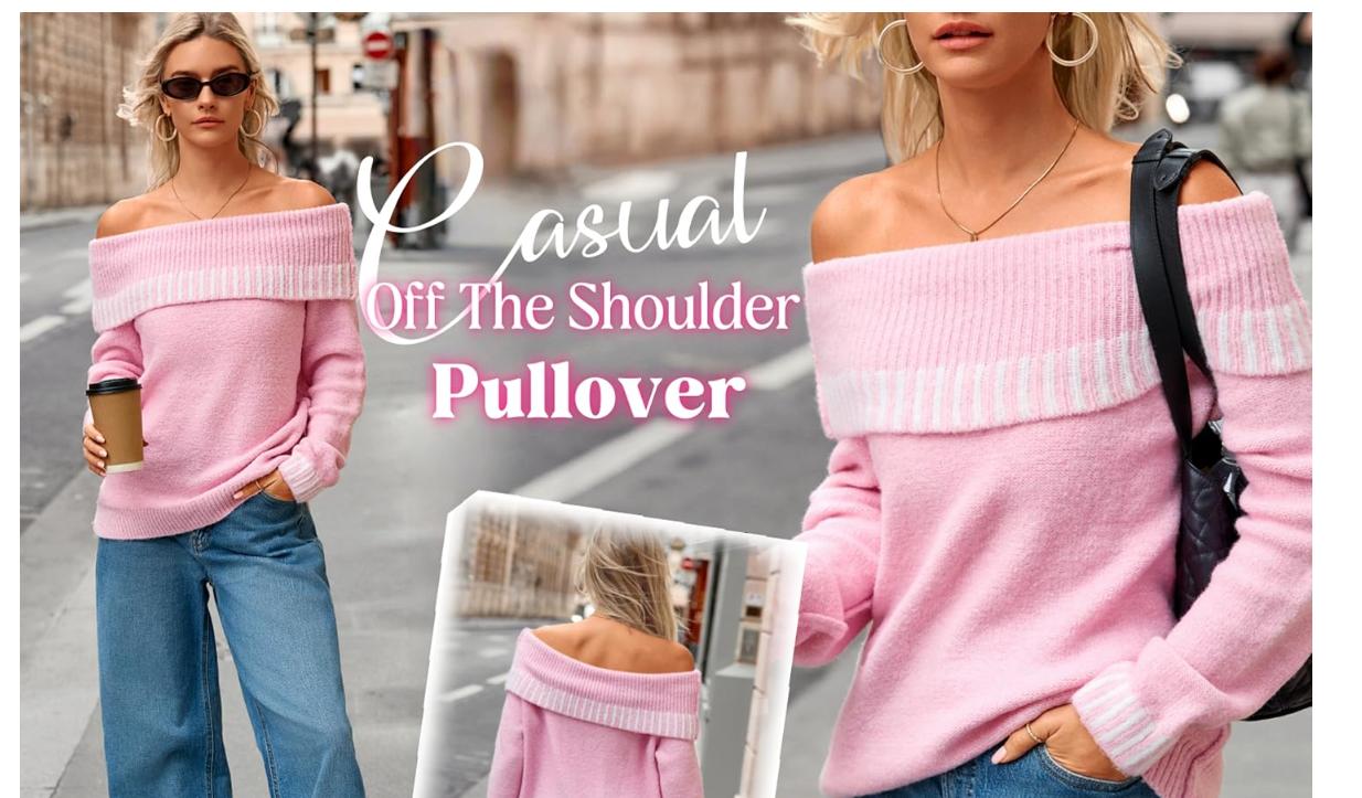 MEROKEETY Women's Off Shoulder Sweater 2025 Fall Winter Fashion Oversized Ribbed Knit Striped Pullover Tops