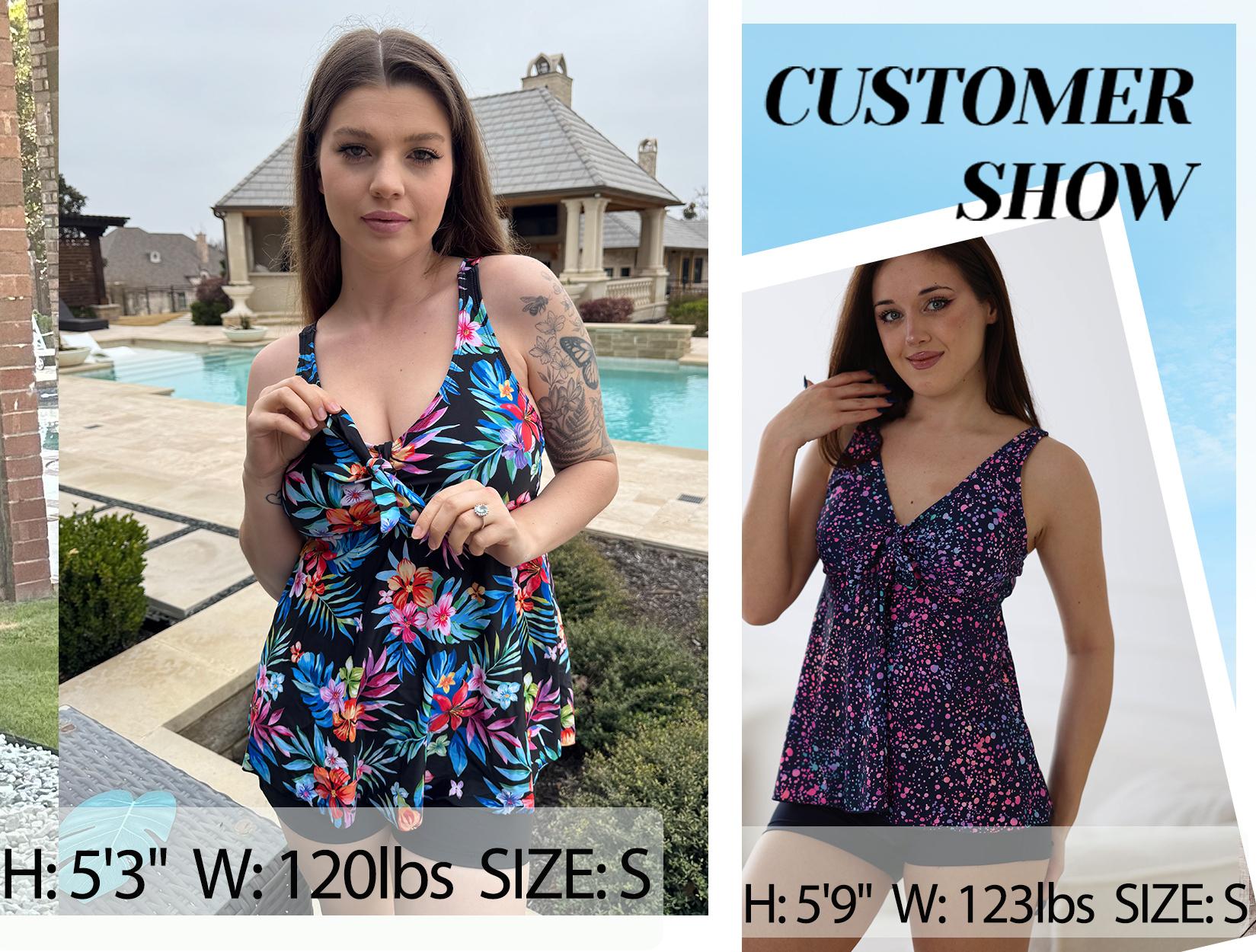 Yonique Women Two Piece Flowy Tankini Swimsuits with Boyshorts V Neck Swim Tank Tops Bathing Suits Modest Swimwear