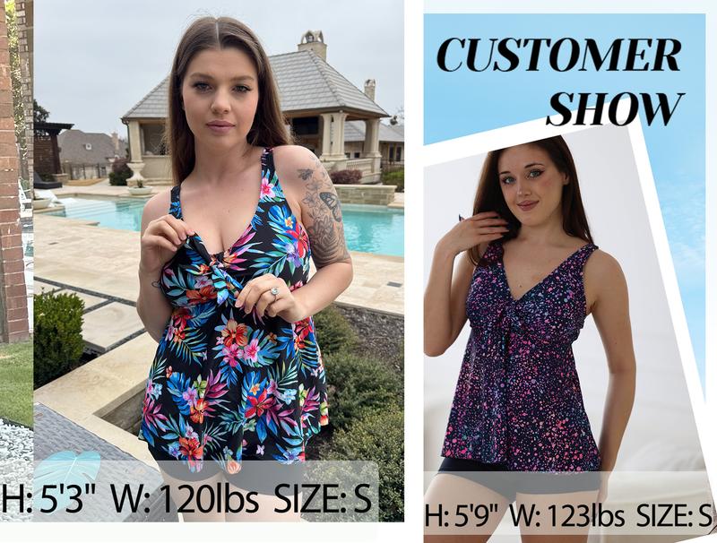 Yonique Women Two Piece Flowy Tankini Swimsuits with Boyshorts V Neck Swim Tank Tops Bathing Suits Modest Swimwear