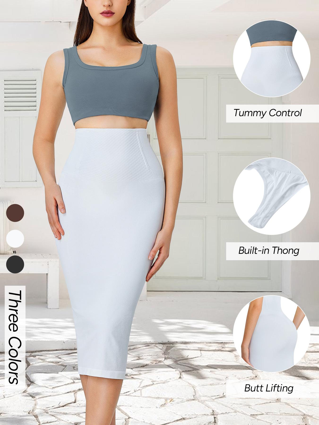 Seamless Shaping Midi Skirt for Women 4 Boned Anti-Roll Waist, Built in Thong, Zero Restraint & Multi-Way Wear, Solid Skirt