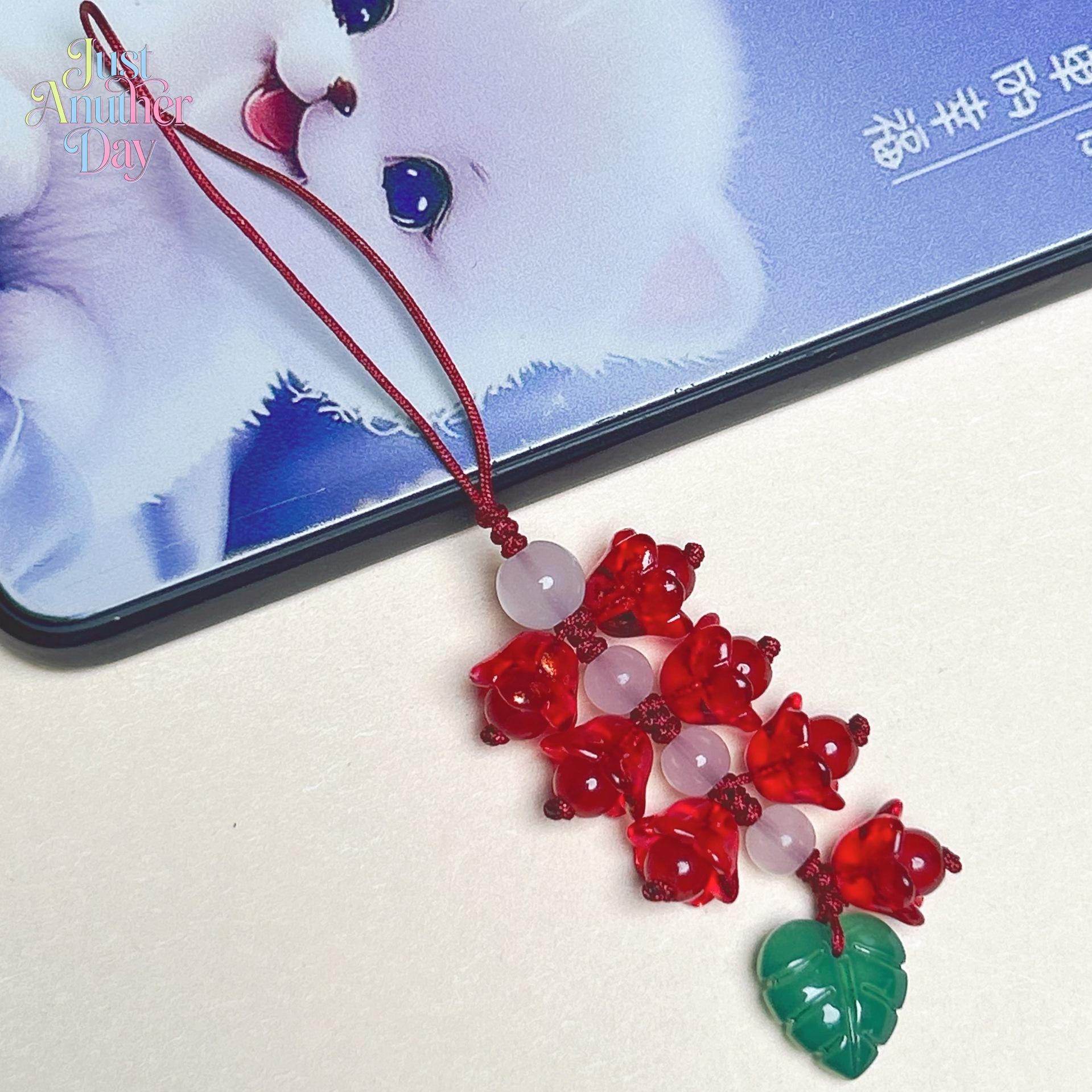 Lucky Bell Orchid Glass Charm, Aesthetic Lily of the Valley Phone & Bag Pendant, Feng Shui Green Flower Accessory for Phones, Bags & Keys