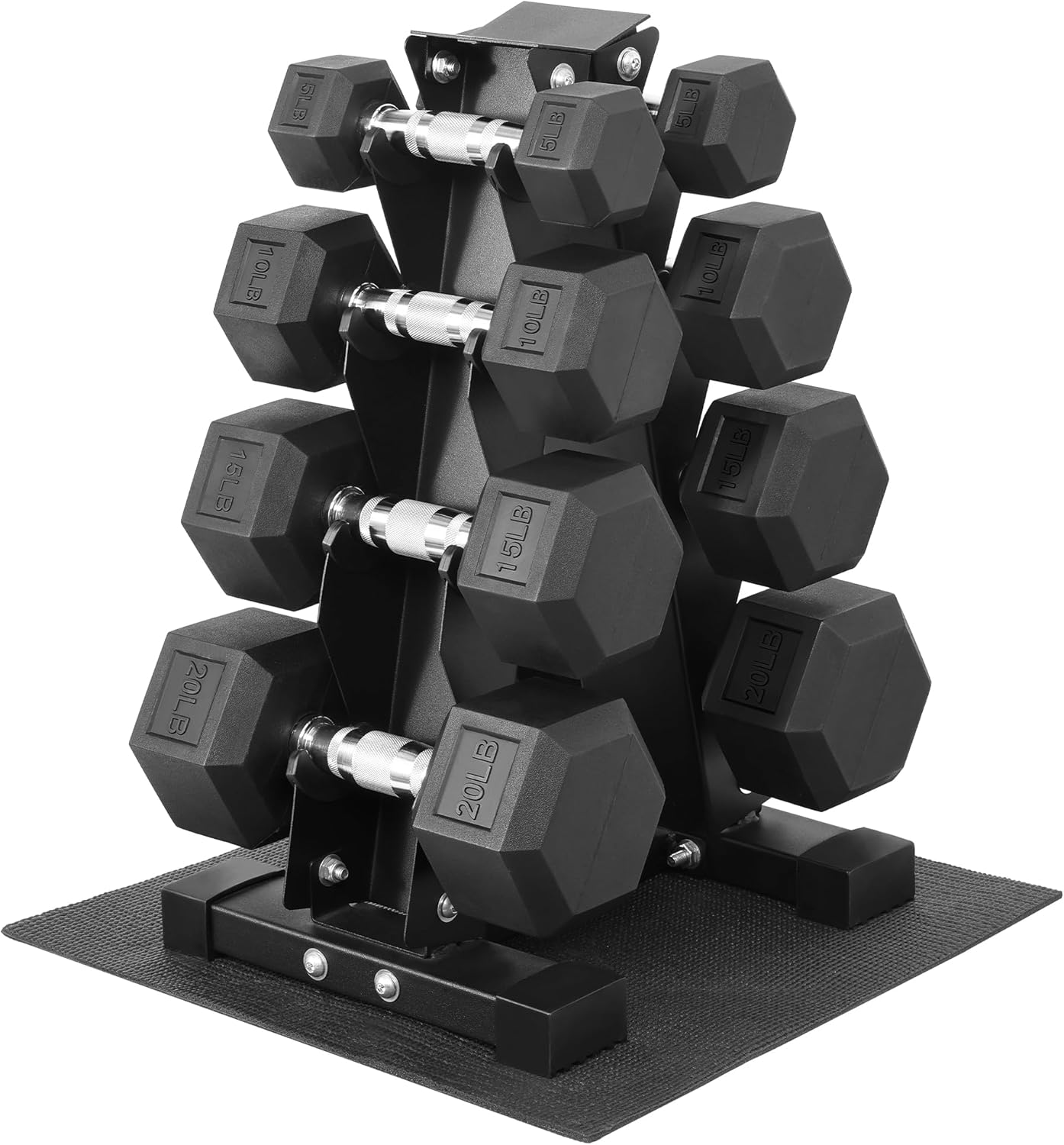 Rubber-Coated Hex Dumbbell Sets with Storage Rack, 100/150/200/550 LB Anti-Slip Grip Hand Weights for Home Gym