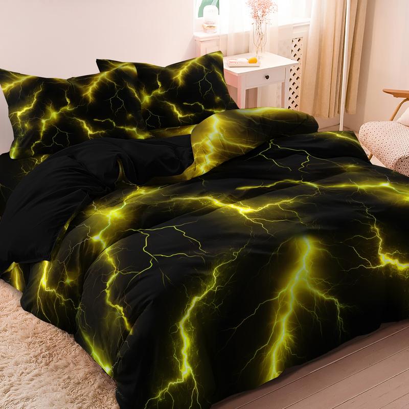 Lightning Print Duvet Cover Set, 3 Counts/set Including 1 Duvet Cover & 2 Pillowcase without Filler, Soft Breathable Bedding Set for Home Dormitory, Bedroom Bedding Set Lightning Print Duvet Cover Set, 3 Counts/set Including 1 Duvet Cover & 2 Pillowcase without Filler, Soft Breathable Bedding Set for Home Dormitory, Bedroom Bedding Set