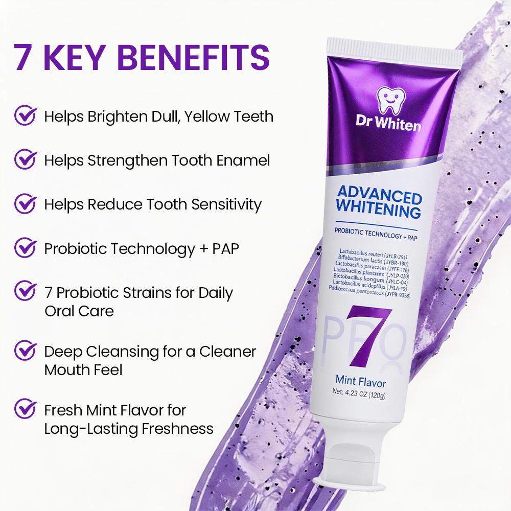 7-Pro Intensive Toothpaste, Upgraded Purple Whitening Formula, 7 Probiotics, Deep Enamel Repair, Long-Lasting Freshness