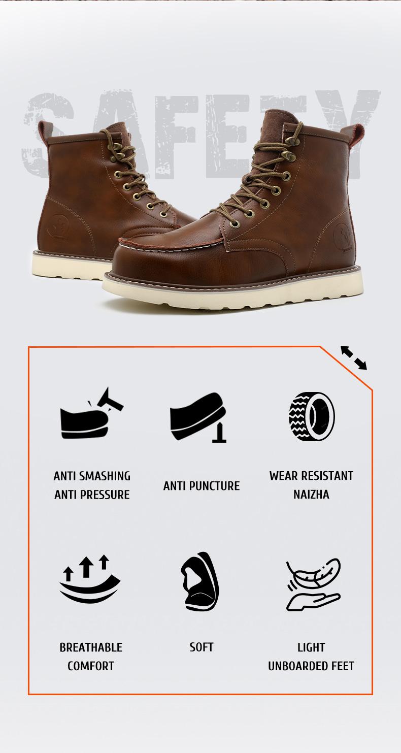 Men's Workwear - style Steel - toe Sports Non - slip Work Shoes, High - top Leather Safety Boots, with Anti - smashing, Anti - piercing, Shock - absorbing and Wear - resistant Properties. Footwear, Fathersday Gift. Classic Boy Closed