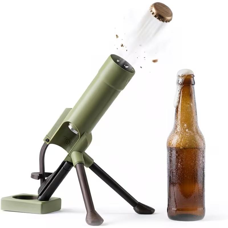 Beer Bottle Mortar Bottle Opener, 51mm Mortar Beer Bottle Opener Heavy-Duty Tactical Cap Launcher Hands-Free Push Down Opener Men's Exclusive Space for Bar & Desk Decor