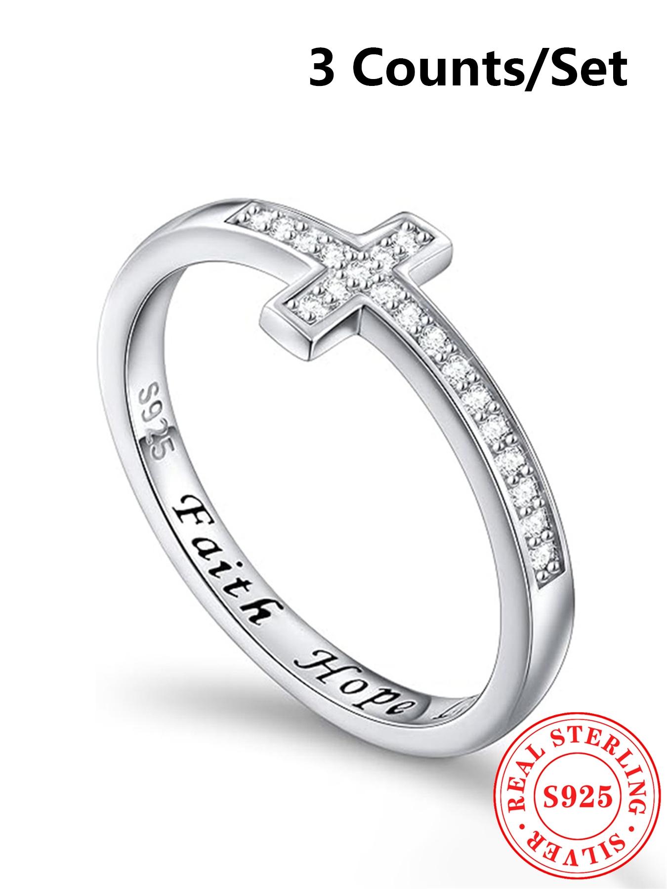 S925 Sterling Silver Fashion Cross Design Ring, Fashion  Silver Engagement Ring for Party, Daily Clothing Decor, Trendy All-match & Exquisite Jewelry for Birthday Gift