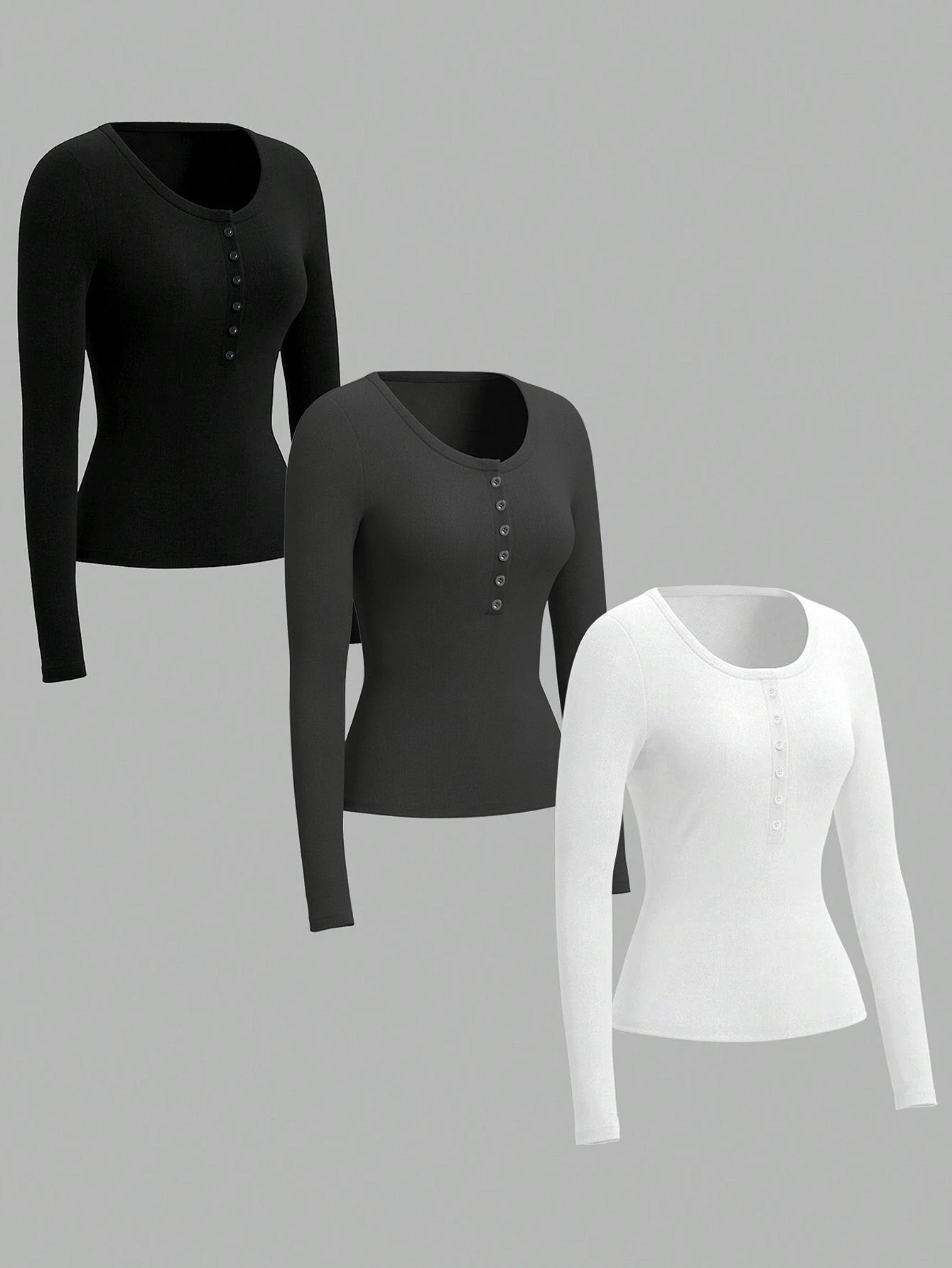 Women's Slim-Fit Long Sleeve Round Neck Casual Fashion Top, Spring & Fall Polyester Fabric Three-Piece Set, Elegant Daily Wear