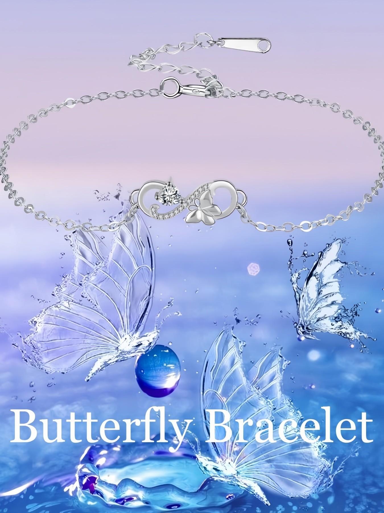 Butterfly Infinity · Diamond Glow Adjustable infinity symbol butterfly gem bracelet, delicate and sparkling.Paired with a surprise double-door preserved rose jewelry gift box.Ideal gift for birthdays, Mother’s Day and Valentine’s Day.