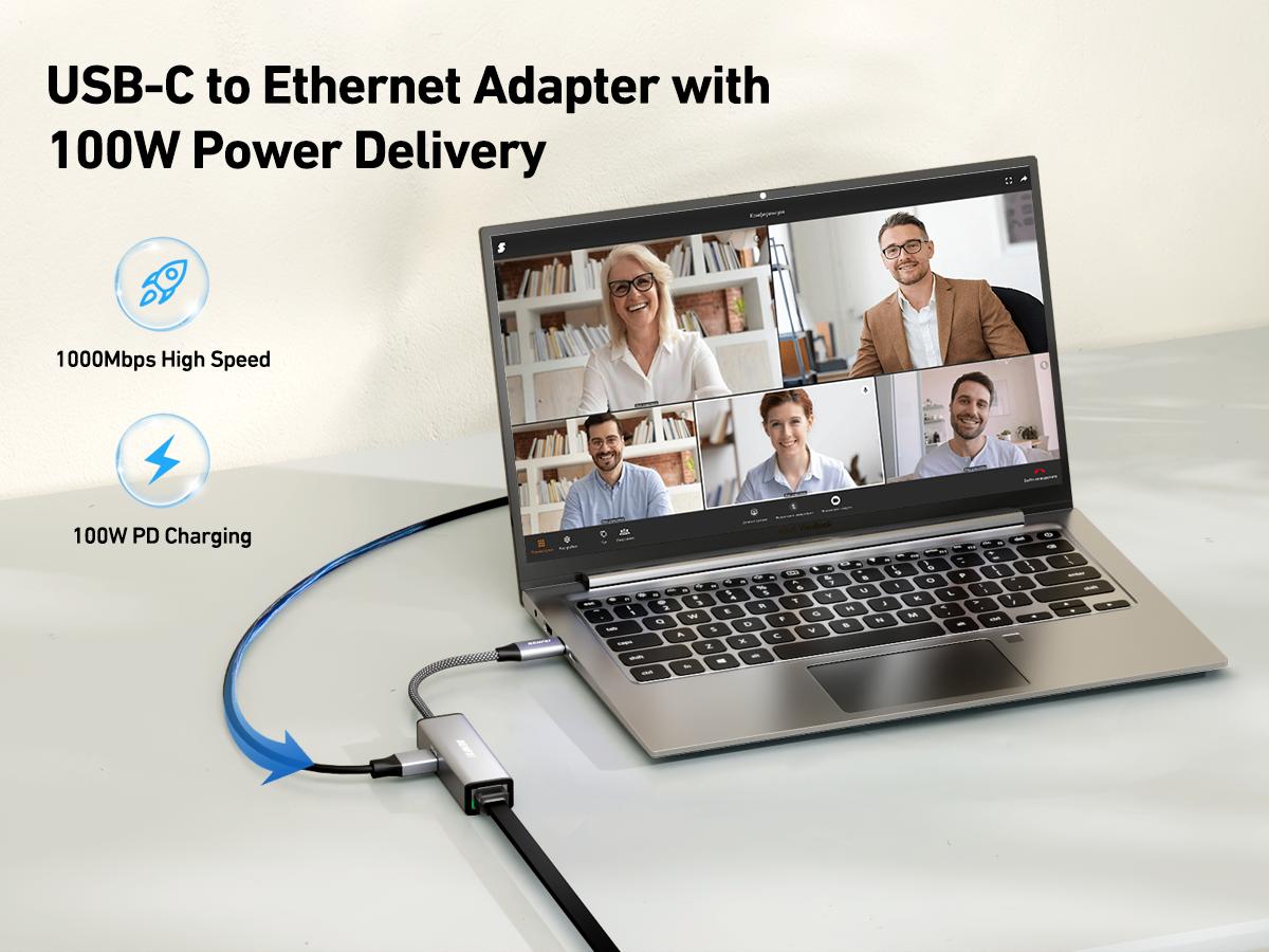 BENFEI USB-C to Ethernet Gigabit Adapter with 100W Power Delivery, Thunderbolt 3/4 to RJ45 Ethernet LAN Network Adapter BENFEI USB-C to Ethernet Gigabit Adapter with 100W Power Delivery, Thunderbolt 3/4 to RJ45 Ethernet LAN Network Adapter