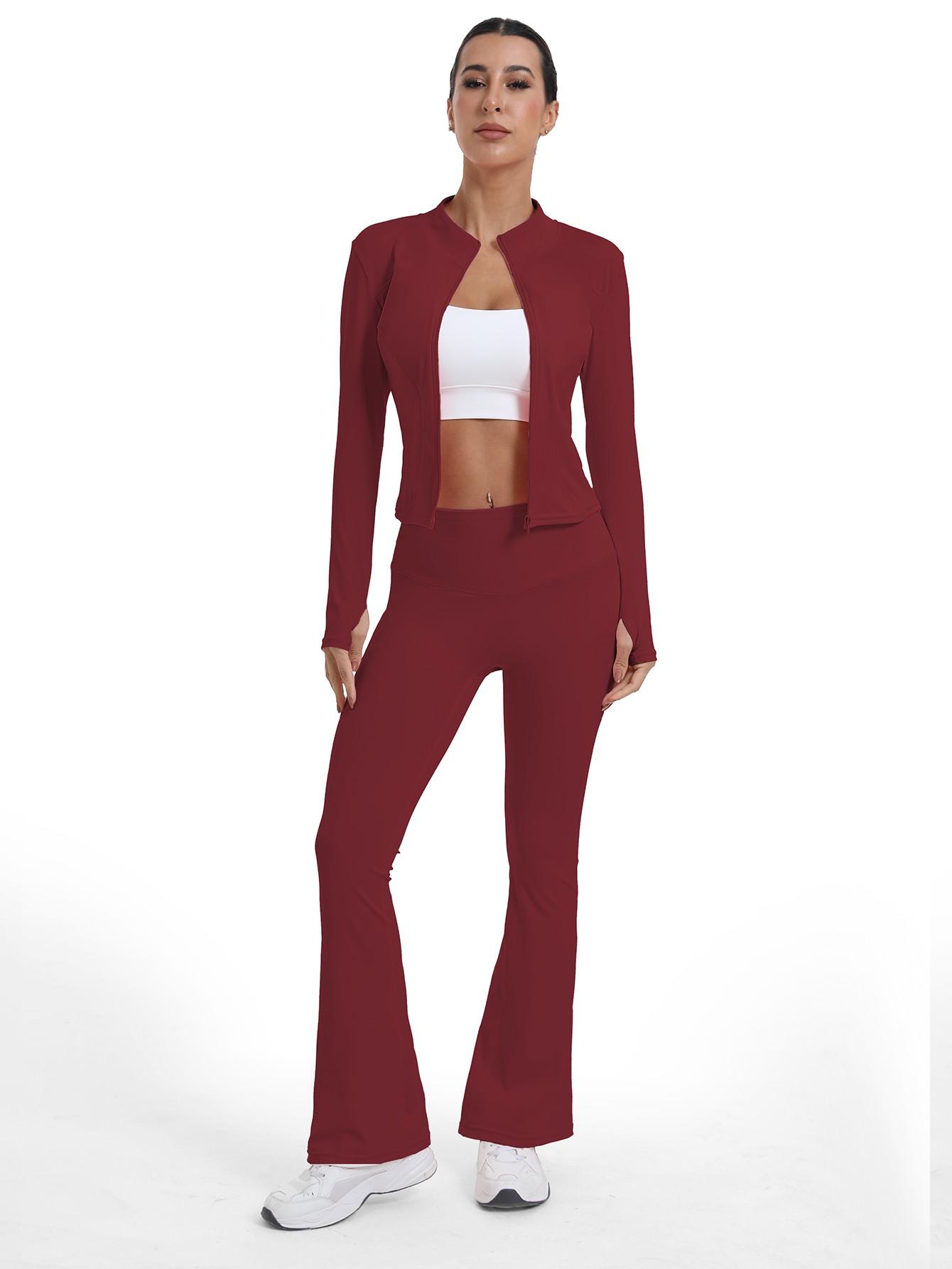 New Women's Two-Piece Set, Fashion Simple Solid Color Long Sleeve, High Elasticity Yoga Pants, Suitable for Daily Wear, Running, Cycling, Sports Activewear Set