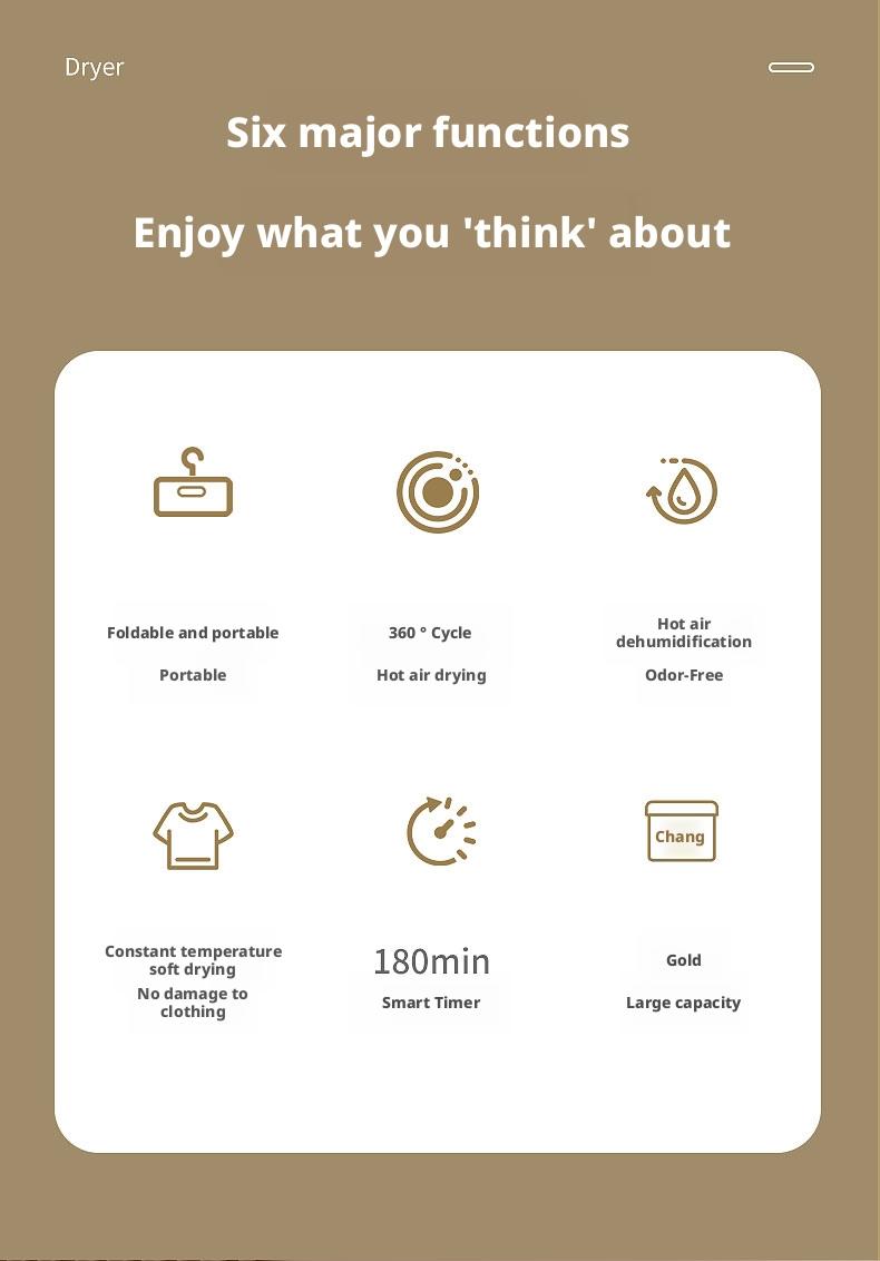 Folding Electric Clothes Dryer, Sterilizer and Dryer, Smart Fast Drying with Timer, Portable and Compact Design for Home, Dorm, Travel, RV Use