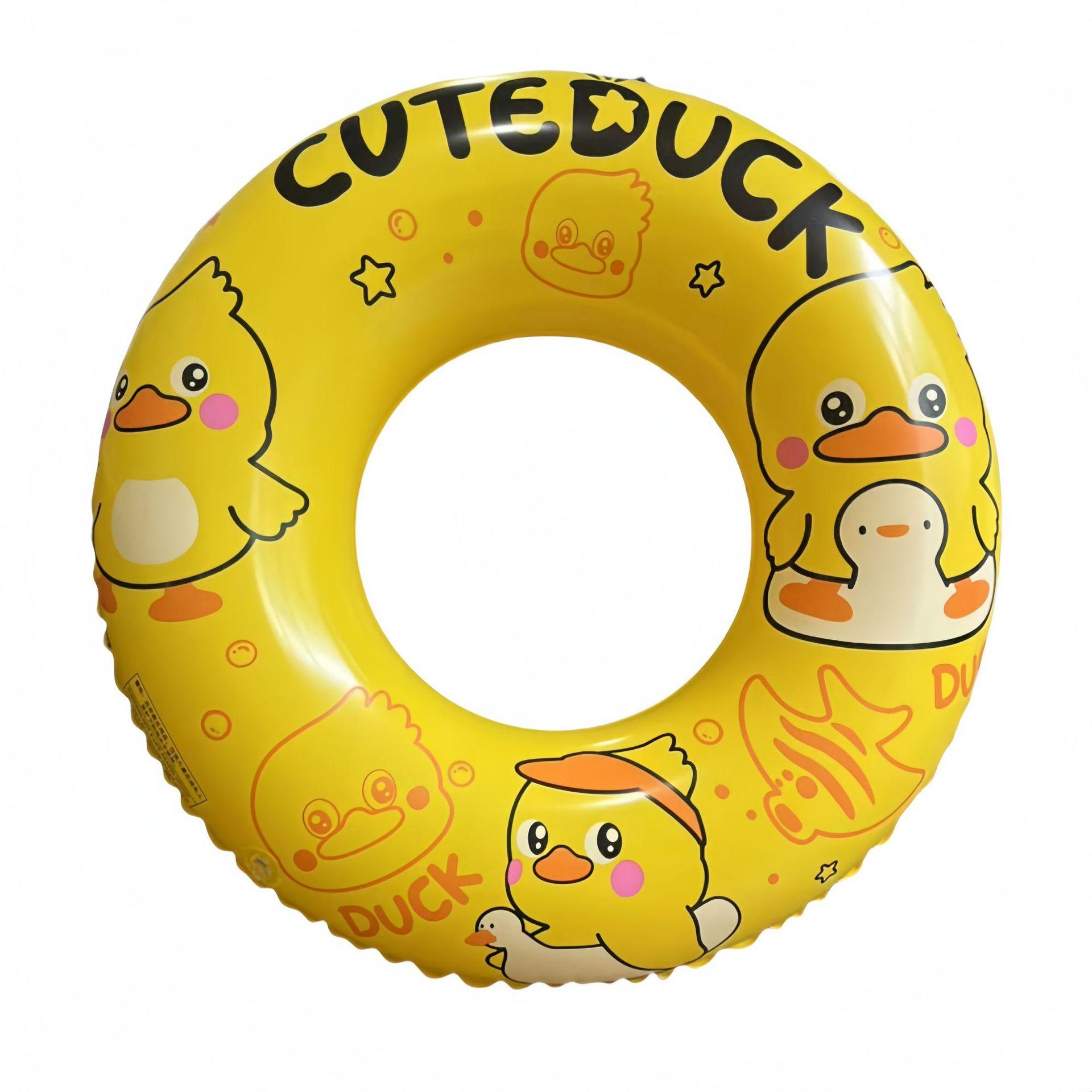 Cute Duck Print Inflatable Swim Ring, Bright Cartoon Design, Thickened PVC, Fun Float for Summer Water Play