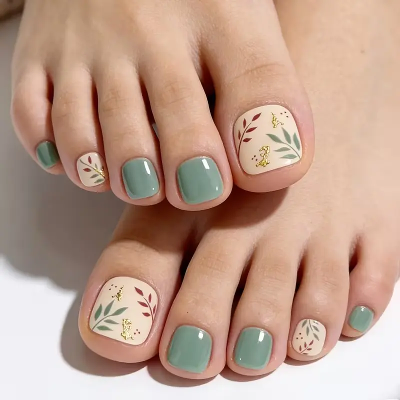 44pcs Leaf Design Toe Nail Stickers, Easy Application, Perfect for Women, Work, Vacation, Dates, Manicure Decoration