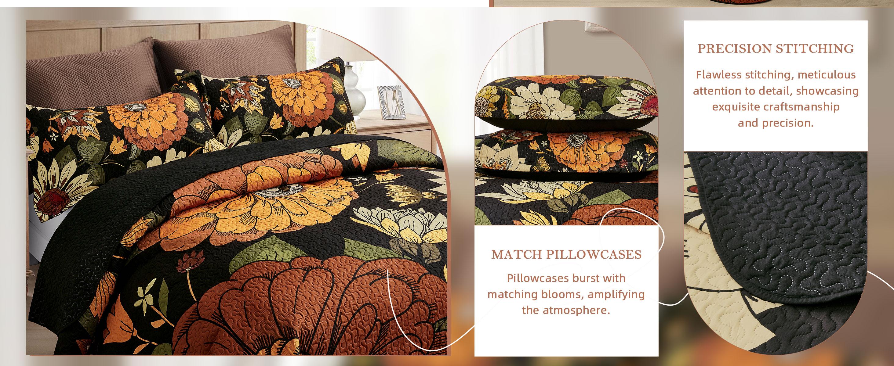 Tyrot 3 Piece Boho Floral Quilt Sets Farmhouse Botanical Reversible Lightweight Bedspread Coverlet with 2 Shams Mid Century Leaves Microfiber Bedding Quilts Set for All Season summerwins