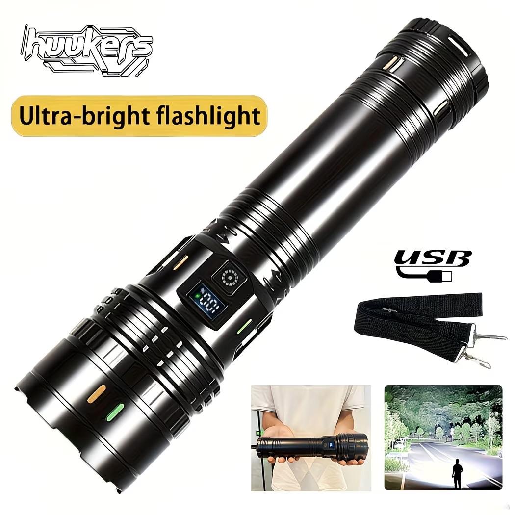 Super Bright LED Extendable Flashlight, Large Capacity Battery, USB-C Charging, Digital Display, Camping Survival Indoor Outdoor Use