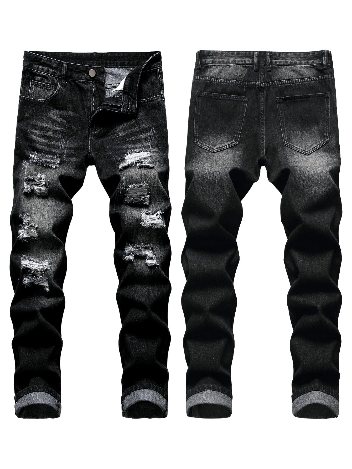 Men's ripped jeans Printed Style, distressed ripped slim straight compression pants ripped n s high street jean fashion boy summer gomez western wear outlet, All Day Comfort, Fit, Chic Look