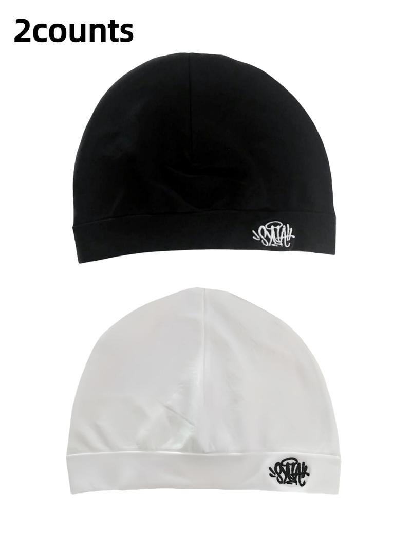 2PC New Letter Print Beanie Hats, Unisex Sports Outdoor Running Caps, Breathable Elastic Material, Fashion Casual Style, All Seasons, Yoga Ventilated Hat