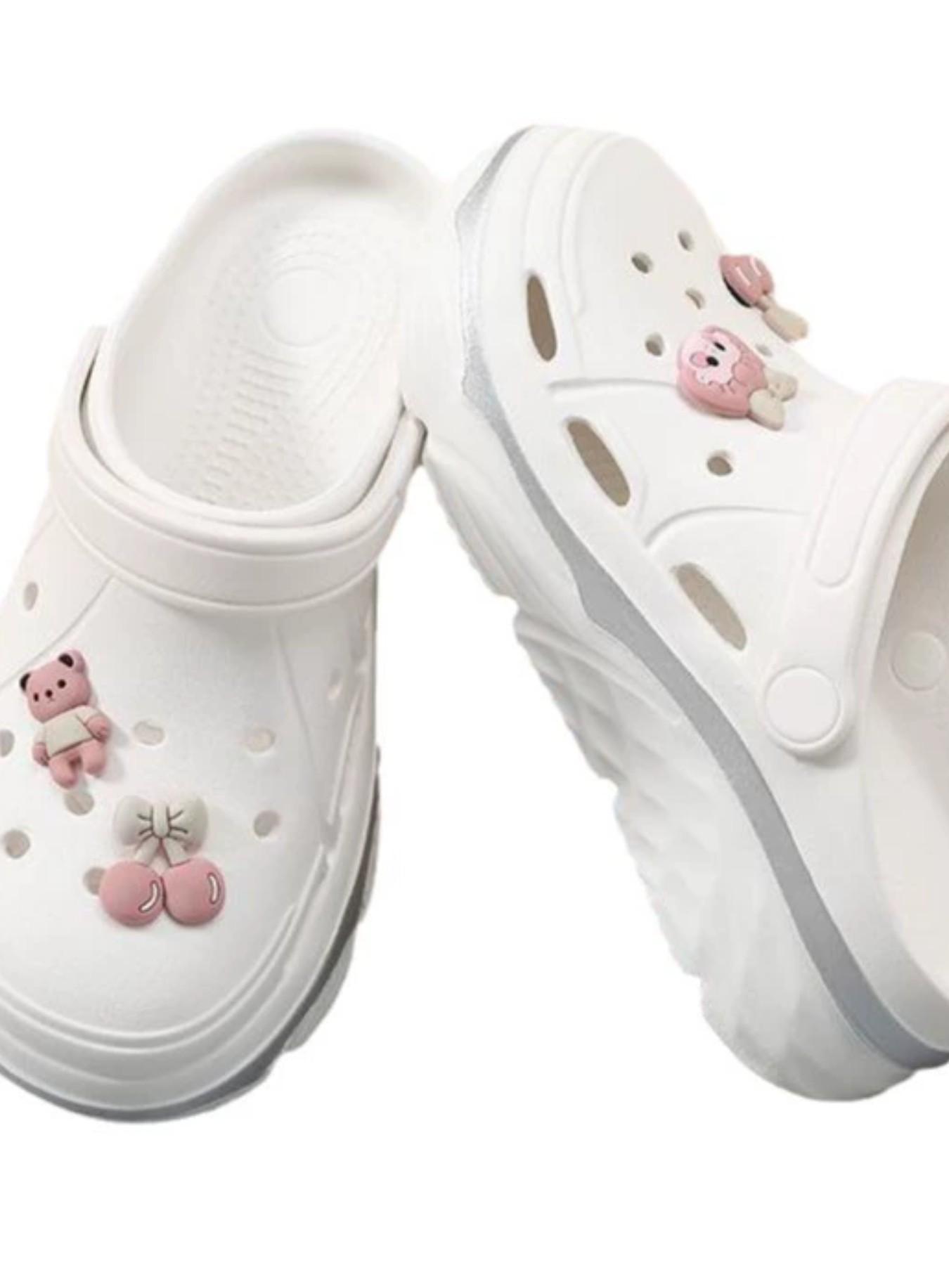 Women's Thick Sole Heeled Sandals, Floral Bow Design, Anti-Slip Lightweight Garden Shoes, DIY Accessories, Comfortable & Stylish