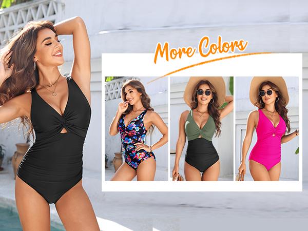 Aqua Eve Women One Piece Swimsuit - Tummy Control Push Up Bathing Suit Cut Out Swimwear