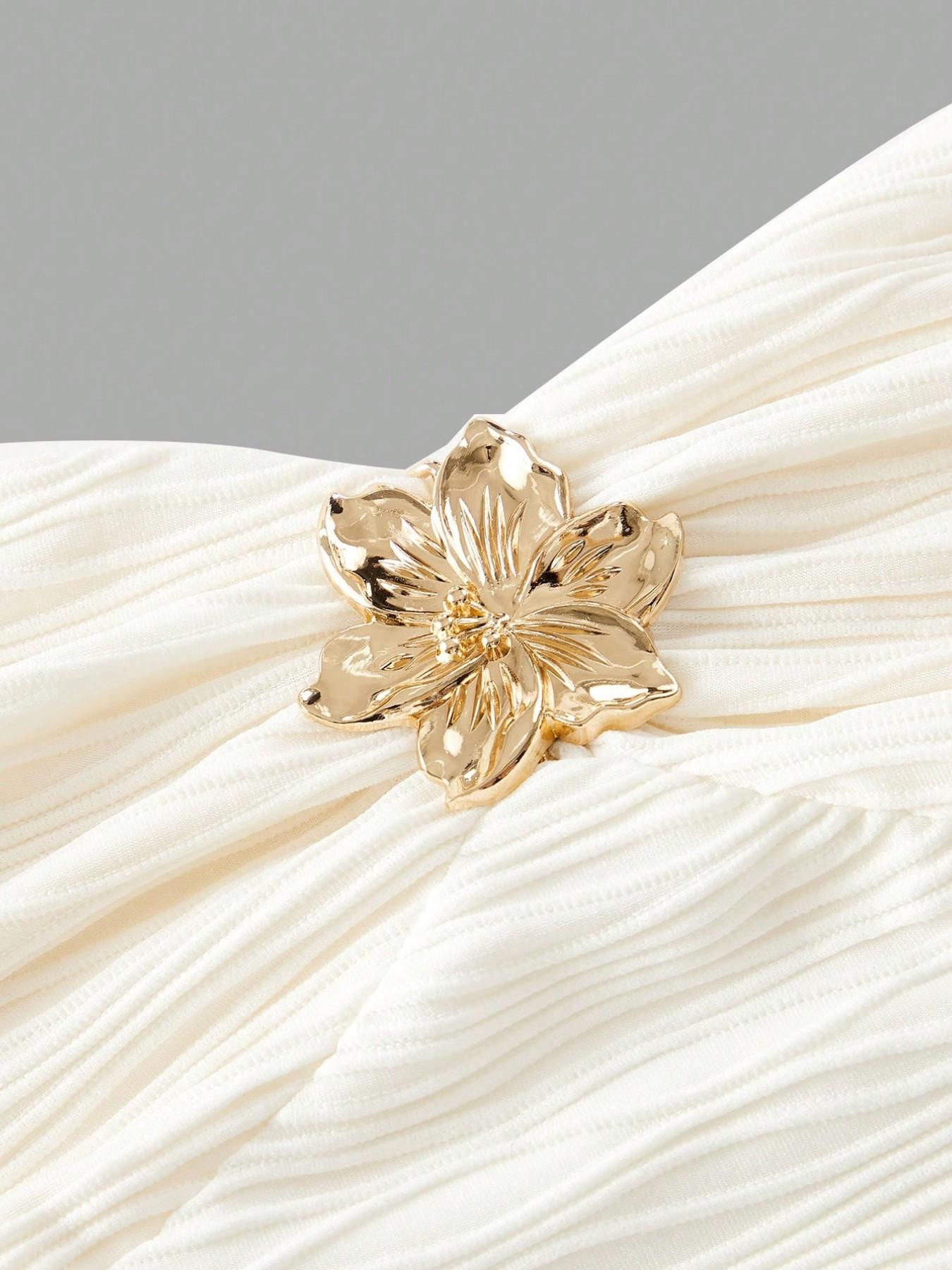 Women's Spring Summer Fashion Comfort Elegant Sexy Floral Decorated Halter Top and Wave Pattern Skirt Set