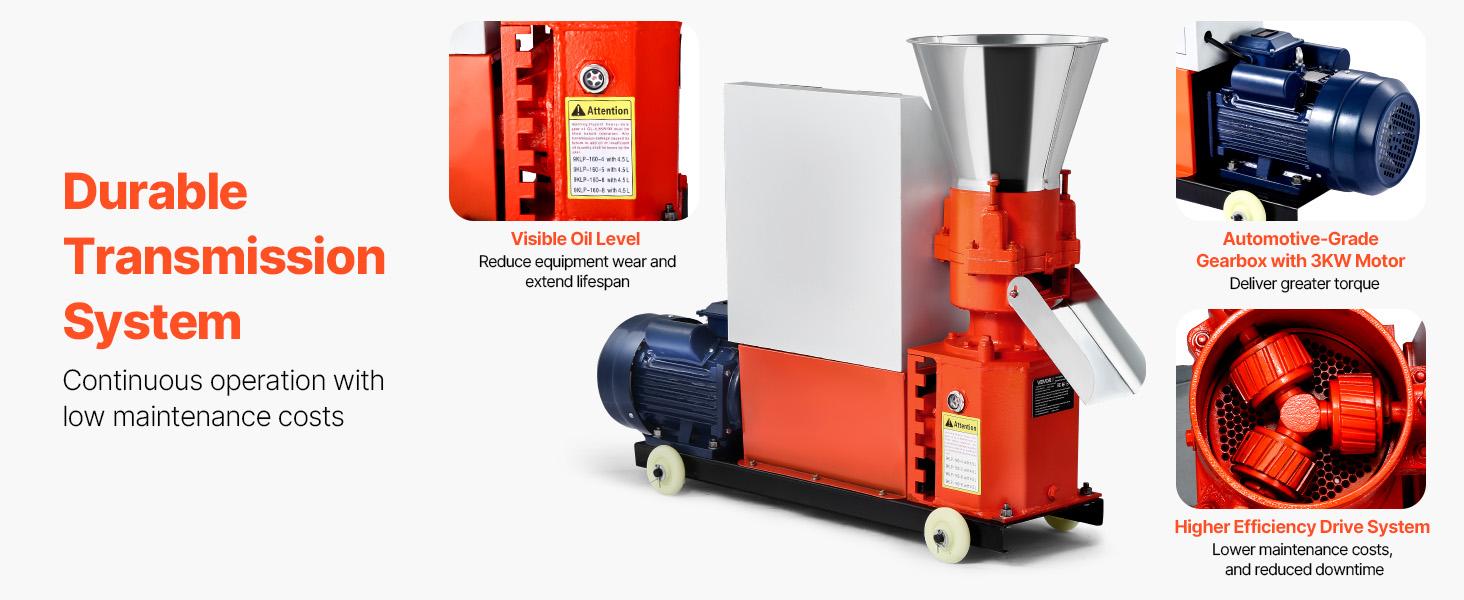 VEVOR Feed Pellet Mill Machine, 6 mm Animal Feed Pellet Making Machine, 3KW 240V Animal Food Granulator Mill Machines with 3 Pressure Rollers 4 Wheels, Ideal for Poultry, Livestock, Farm Animals