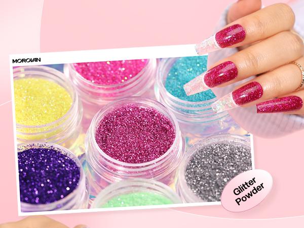 Morovan Blossom Series Acrylic Nail Kit with UV Lamp 4Colors Gel Polish 12Glitter Powder Complete Tools for Beginners Manicure Cuticles