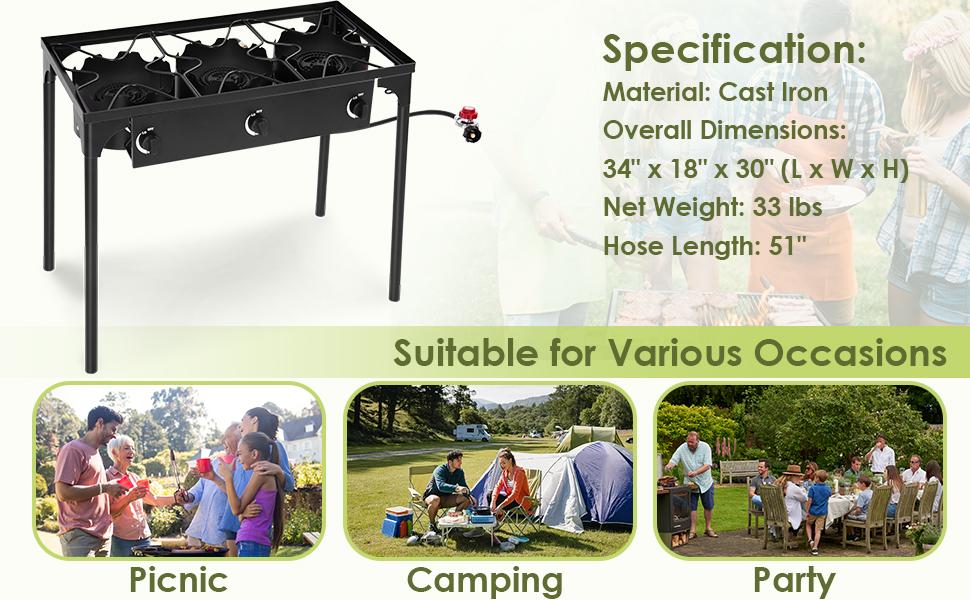 GEEKHOM High Pressure Propane Burner, Portable Triple Burner Outdoor Stand Stove Gas Cooker with Detachable Legs, 0-20 PSI Adjustable Regulator and 1.2m Hose for Outdoor 22.5W BTU (Three Burner Stove) Windproof Butane Refillable GEEKHOM High Pressure Propane Burner, Portable Triple Burner Outdoor Stand Stove Gas Cooker with Detachable Legs, 0-20 PSI Adjustable Regulator and 1.2m Hose for Outdoor 22.5W BTU (Three Burner Stove) Windproof Butane Refillable