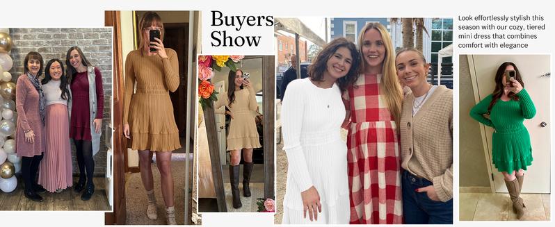 Wenrine Women's Long Sleeve Sweater Dress Casual Ribbed Knit Crewneck A Line Slim Fit Tiered Fall Mini Dresses for Everyday Wear