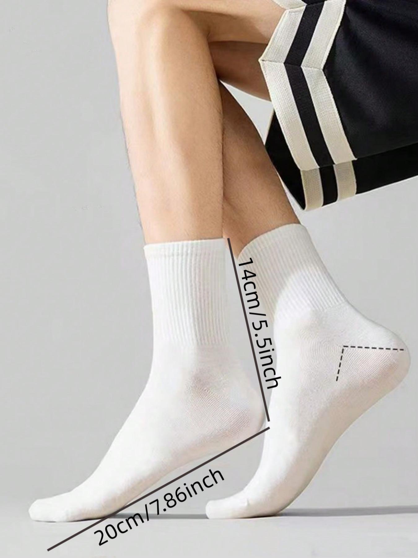 Men's and women's white mid-calf socks, breathable and sweat-absorbent, 5 pairs for couples, suitable for all seasons. Great for daily casual wear, business, running, and sports.