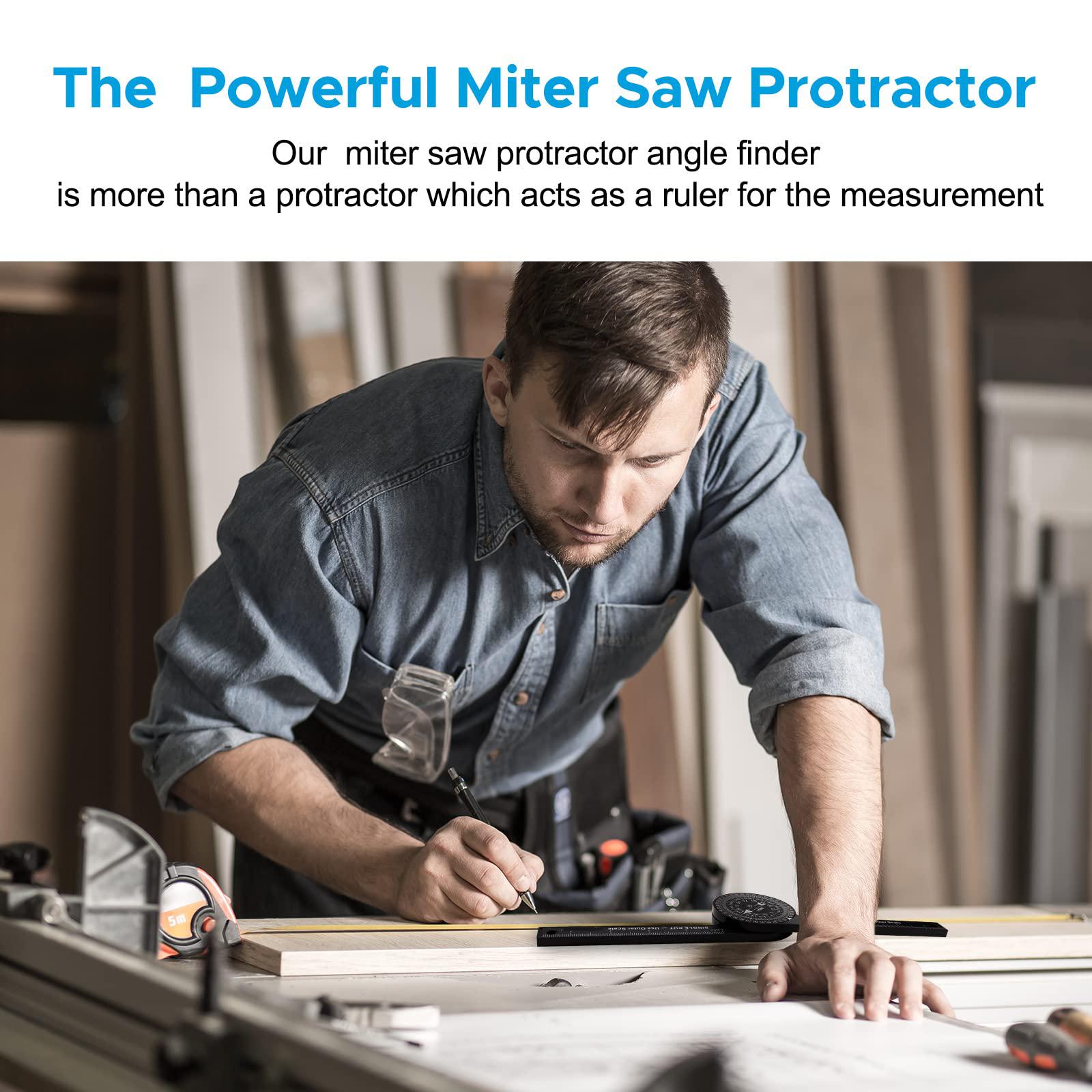 Aluminum Miter Saw Protractor | 7-Inch Rust Proof Angle Finder Featuring Precision Laser Engraved Scales Professional Saw Protractor with Measuring Rulers for Angle Finder Carpentry, Crown Molding Tool, Baseboard building trade CNC Machined Woodworking
