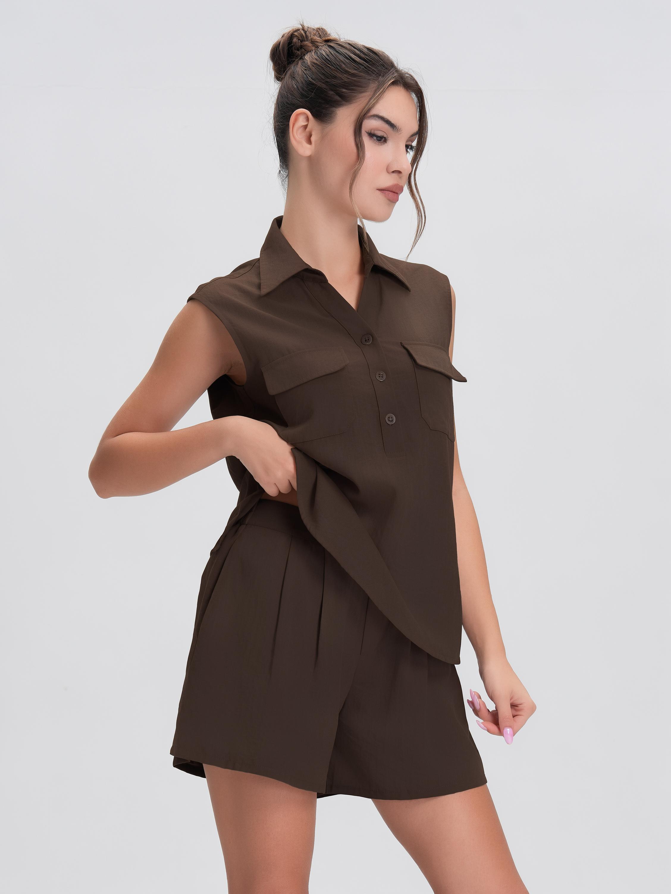 Women's Multifunctional V-Neck Sleeveless Top and Shorts Set, Breathable Soft Cotton Two-Piece, Summer Lightweight Quick-Dry Home Wear