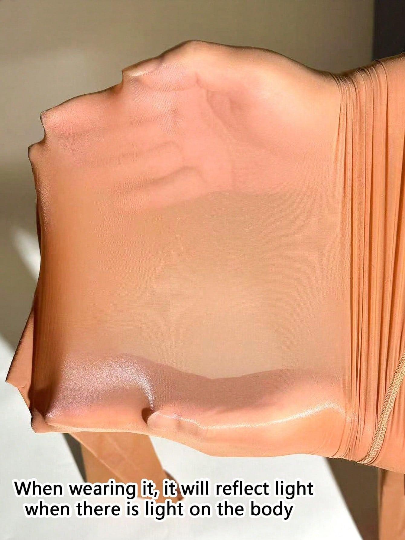 2 Pairs Women's High Gloss Sheer Pantyhose Tights, Fit, Coffee Color Oil Finish, Non-Slip Solid Knit Fabric, Comfortable for Daily Wear and Parties