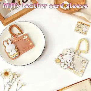 Kawaii Miffy Card Sleeve Cute Cartoon Rabbit Elastic Rope Leather Dual Card Slot Portable Card Storage Protective Case Gift