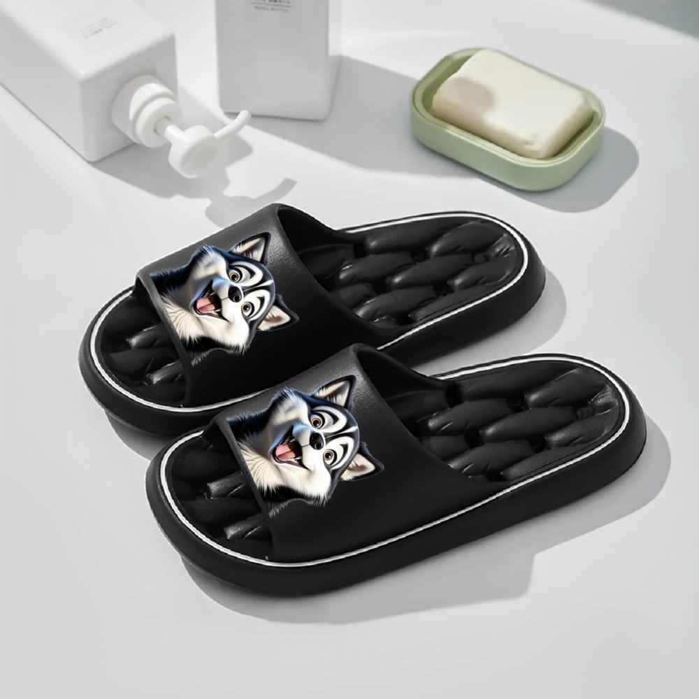 1pc EVA Cartoon Husky Slippers - Lightweight, Flexible, Easy to Clean, All-Season Indoor Slippers with Black & White Husky Design, Perfect for Home Use, Casual Slip-On Style, Indoor Footwear | Playful Design | Flexible EVA Sole